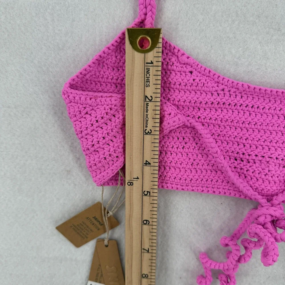 Skims Bikini Top‎ Womens Medium Pink Crochet Knit Bralette Swim Adjustable Tie